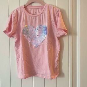 H&M Light Pink Sequin Heart Kids Tee